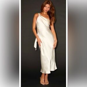 Naima White Satin Midi Dress - Size Medium